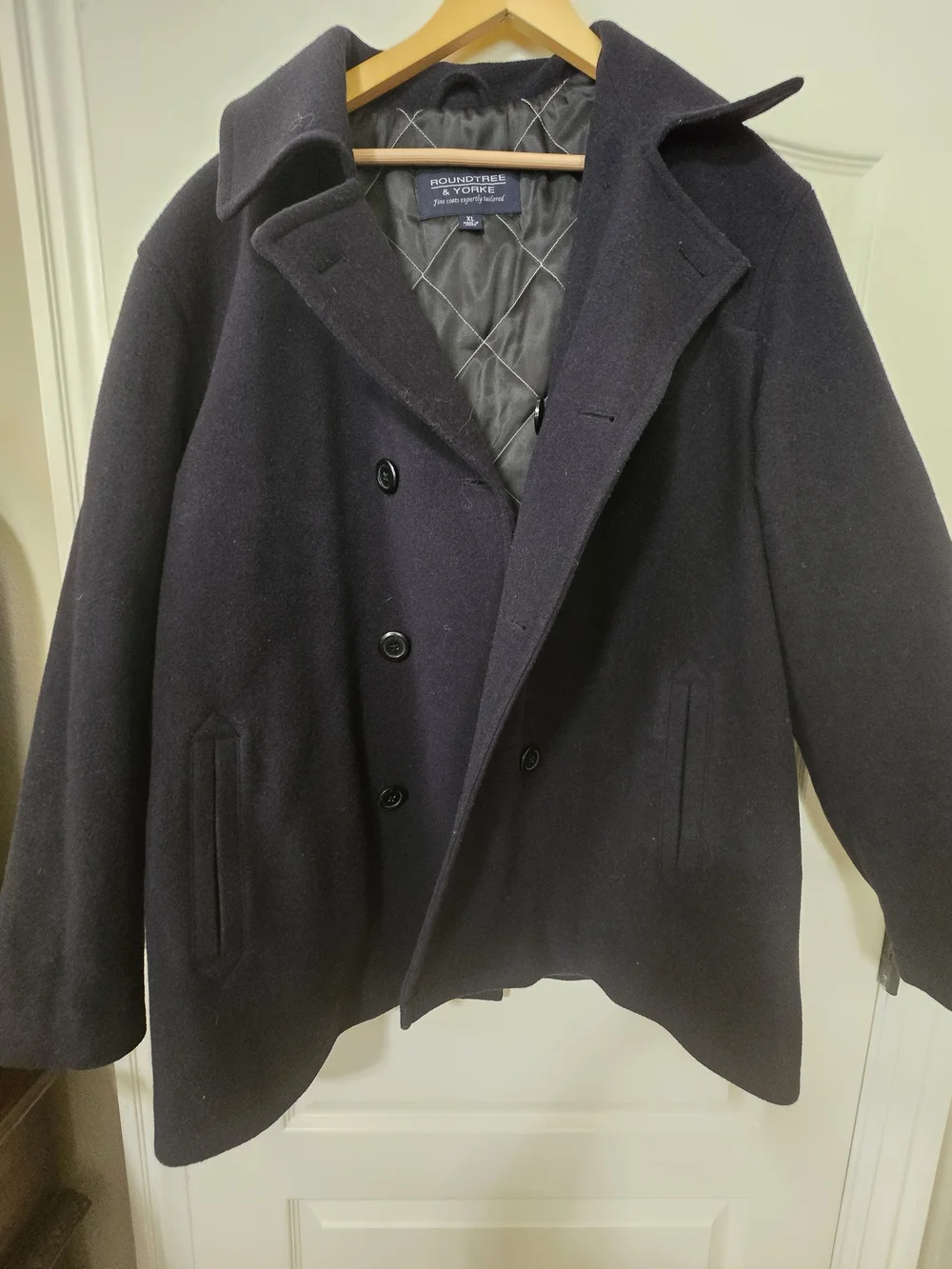 Roundtree & Yorke Navy Wool Blend Double-Breasted Pea Coat